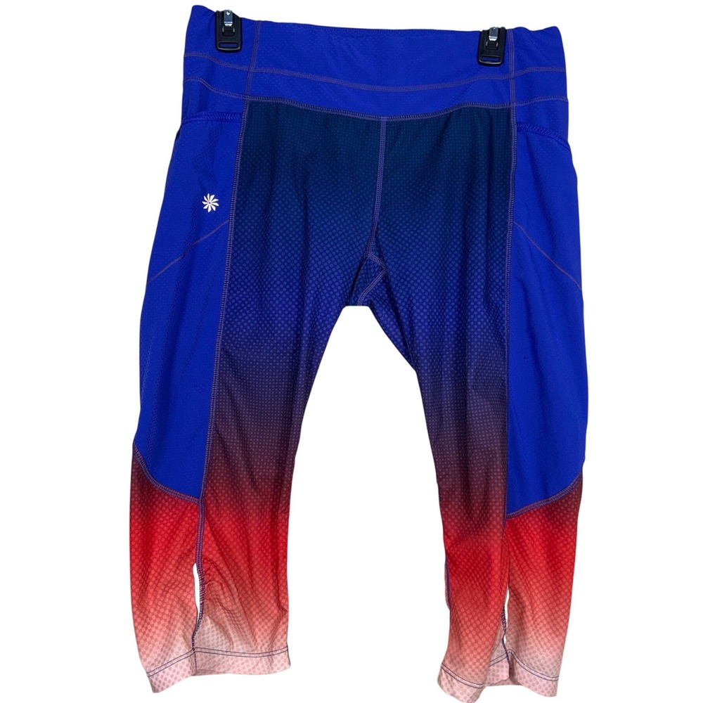 Athleta Be Free Knicker Women's M Blue Red Ombre Running Leggings 14in